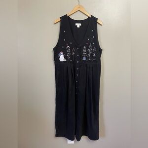 Christmas Dress Christopher & Banks Black  Vintage Snowman Full Skirt Medium